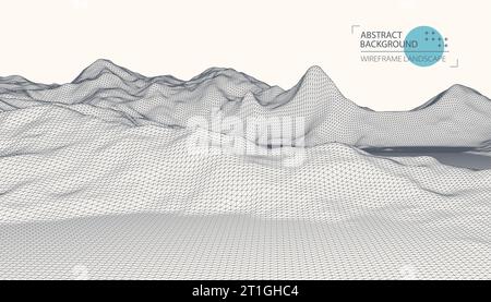 Wireframe landscape background. Futuristic vector illustration. Stock Vector