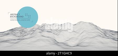 Wireframe landscape background. Futuristic vector illustration. Stock Vector