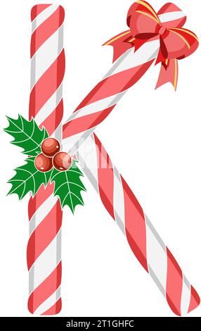 Letter K with Christmas decorations, holiday font. Vector illustration Stock Vector