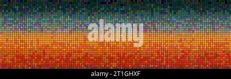Sunset sky with a bright gradient in pixelart style with dithering. Abstract background with a pattern of multi-colored square pixels. Vector illustra Stock Vector