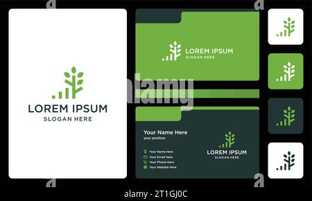 leaf logo with investment bar. icons for business luxury, finance, investment, elegant, simple. Premium Vectors. business card. Stock Vector