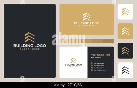 building design logos with line style. symbol for construction, apartment and architect. premium logo design and business cards. Stock Vector
