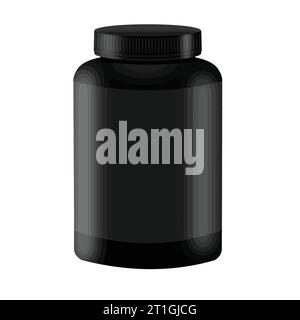 Black pill bottle mockup isolated on white background, vector illustration Stock Vector