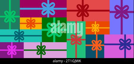 Colorful gift boxes seamless vector pattern. Holiday gifts background banner. Stock Vector