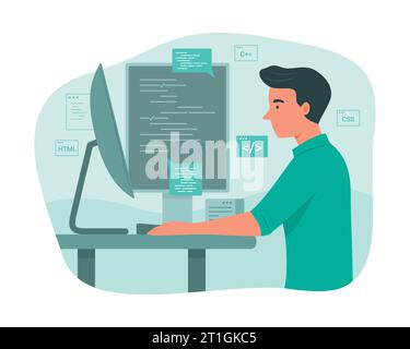 Programmer Man Process Coding for Software Development Concept Illustration Stock Vector