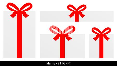 Set of different shape flat style vector gift boxes with red ribbons isolated on a white background. Stock Vector