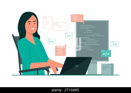 Programmer Woman Process Coding for Software Development Concept Illustration Stock Vector
