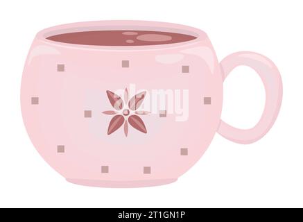 Pink cup with hot chocolate, vector illustration of drink made in nice palette and soft colors Stock Vector