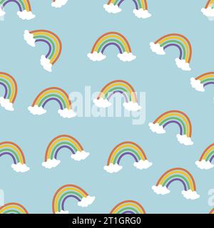 seamless rainbow cloud pattern with sky blue background,seamless rainbow pattern wallpaper Stock Vector