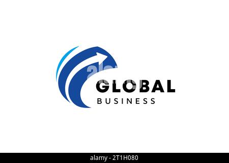 Business logo template. Globe and arrow logo is suitable for global company, world technologies, media, finance company and publicity agencies Stock Vector