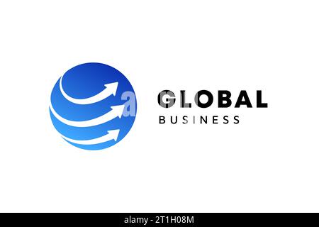 Business logo template. Globe and arrow logo is suitable for global company, world technologies, media, finance company and publicity agencies Stock Vector