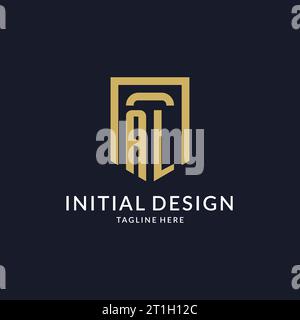 AL logo initial with geometric shield shape design style vector graphic Stock Vector