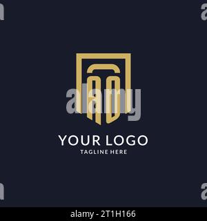 AO logo initial with geometric shield shape design style vector graphic Stock Vector
