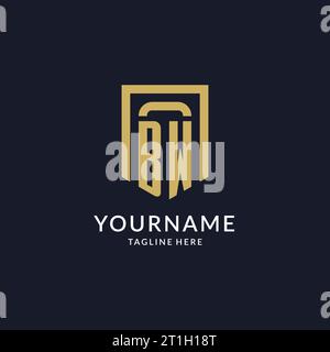 BW logo initial with geometric shield shape design style vector graphic Stock Vector