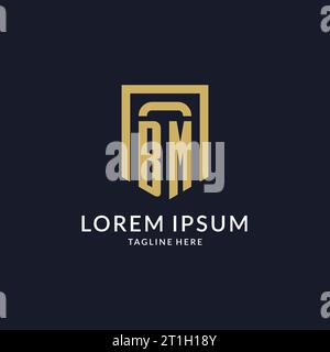 BM logo initial with geometric shield shape design style vector graphic Stock Vector