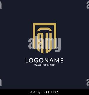 AU logo initial with geometric shield shape design style vector graphic Stock Vector