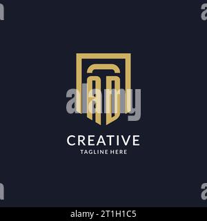 AD logo initial with geometric shield shape design style vector graphic Stock Vector
