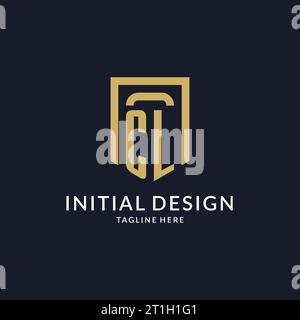 CL logo initial with geometric shield shape design style vector graphic Stock Vector