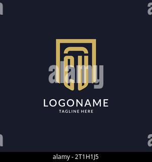 CU logo initial with geometric shield shape design style vector graphic Stock Vector