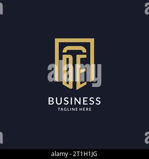 DE logo initial with geometric shield shape design style vector graphic Stock Vector