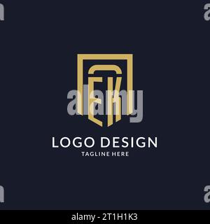 EK logo initial with geometric shield shape design style vector graphic Stock Vector