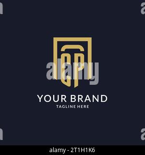 CP logo initial with geometric shield shape design style vector graphic Stock Vector