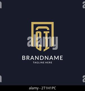 CI logo initial with geometric shield shape design style vector graphic Stock Vector