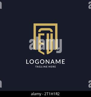EU logo initial with geometric shield shape design style vector graphic Stock Vector