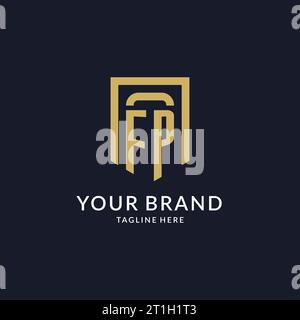 FP logo initial with geometric shield shape design style vector graphic Stock Vector