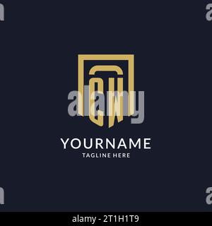 CW logo initial with geometric shield shape design style vector graphic Stock Vector