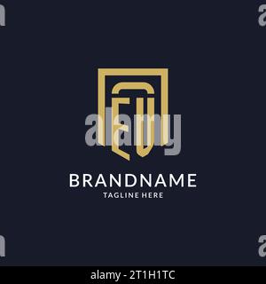 EV logo initial with geometric shield shape design style vector graphic Stock Vector