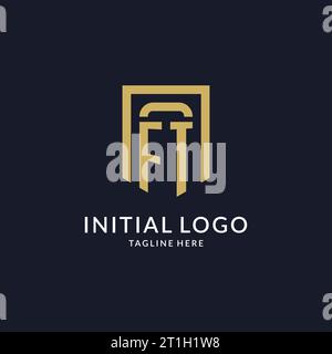 FT logo initial with geometric shield shape design style vector graphic Stock Vector