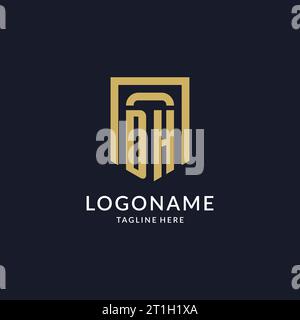 DH logo initial with geometric shield shape design style vector graphic Stock Vector