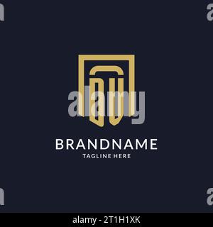 DV logo initial with geometric shield shape design style vector graphic Stock Vector
