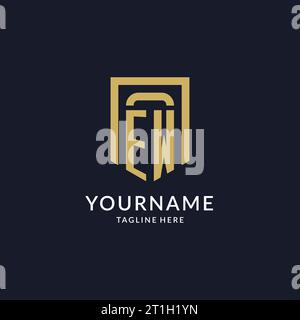 EW logo initial with geometric shield shape design style vector graphic Stock Vector