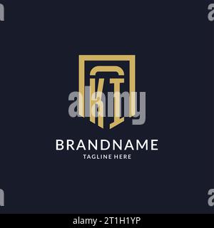 KI logo initial with geometric shield shape design style vector graphic Stock Vector