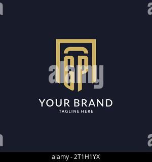 GP logo initial with geometric shield shape design style vector graphic Stock Vector
