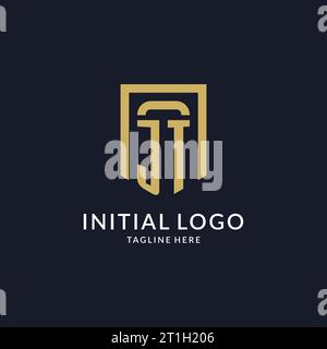 JT logo initial with geometric shield shape design style vector graphic Stock Vector