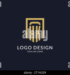 HK logo initial with geometric shield shape design style vector graphic Stock Vector