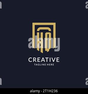 HQ logo initial with geometric shield shape design style vector graphic Stock Vector