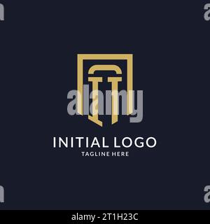 IT logo initial with geometric shield shape design style vector graphic Stock Vector
