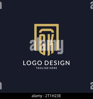 GK logo initial with geometric shield shape design style vector graphic Stock Vector