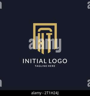HT logo initial with geometric shield shape design style vector graphic Stock Vector
