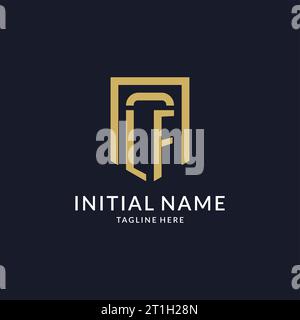 LF logo initial with geometric shield shape design style vector graphic Stock Vector