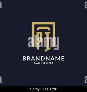 PI logo initial with geometric shield shape design style vector graphic Stock Vector
