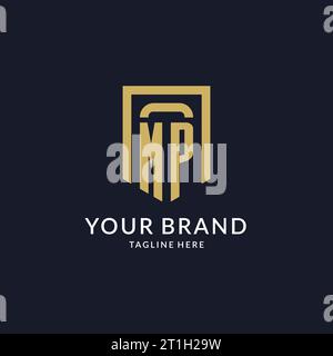 Initial Logo Letter MP With Shield Icon Golden Color Isolated On Dark  Background, Logotype Design For Company Identity. Royalty Free SVG,  Cliparts, Vectors, and Stock Illustration. Image 163285071.