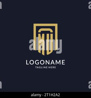 MU logo initial with geometric shield shape design style vector graphic Stock Vector