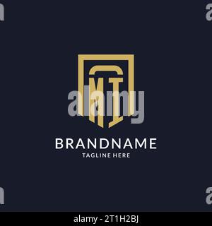 MI logo initial with geometric shield shape design style vector graphic Stock Vector