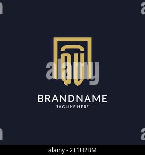 QV logo initial with geometric shield shape design style vector graphic Stock Vector