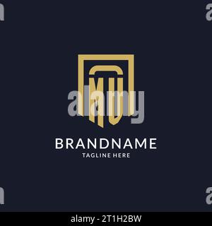 MV logo initial with geometric shield shape design style vector graphic Stock Vector